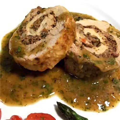 Pan-Roasted Pork Loin with Blue Cheese and Olive Stuffing