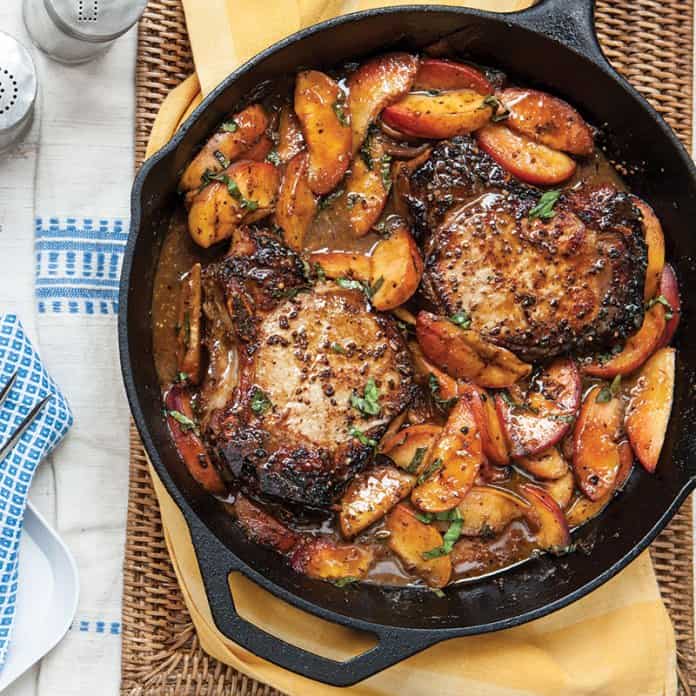 Bourbon Pork Chops with Peaches on the Side