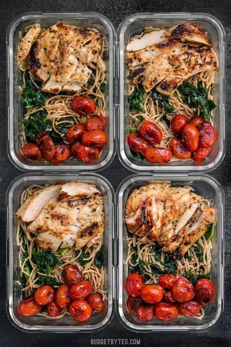 Garlic Parmesan Kale Pasta Meal Prep