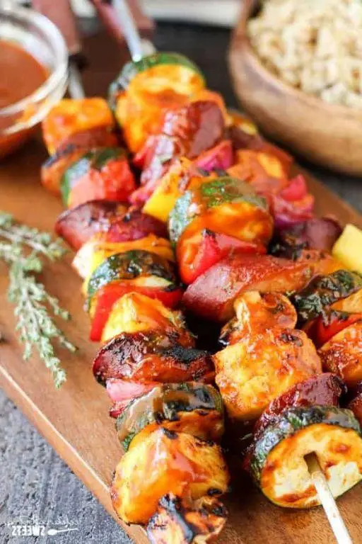 BBQ Grilled Sausage and Pineapple Skewers