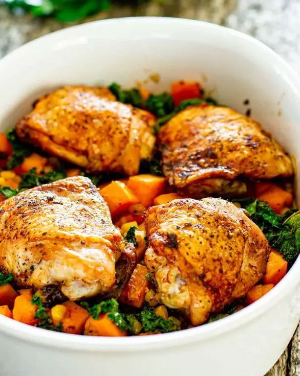Baked Chicken Thighs with Sweet Potatoes