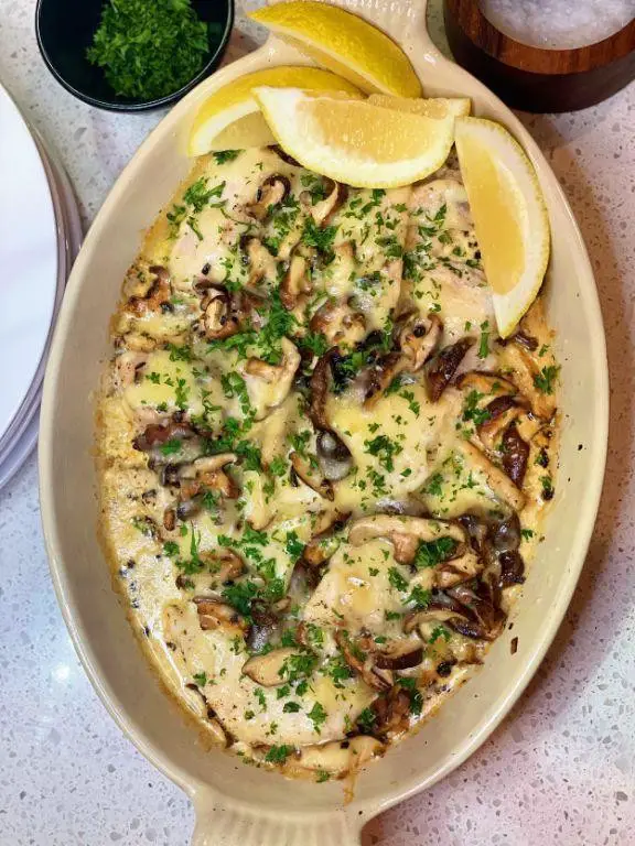 Baked Cod with Creamy Mushroom Sauce