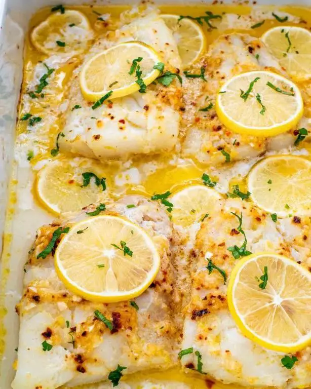 Baked Cod with Lemon Butter Sauce