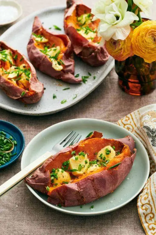 Baked Sweet Potatoes with Butter and Chives