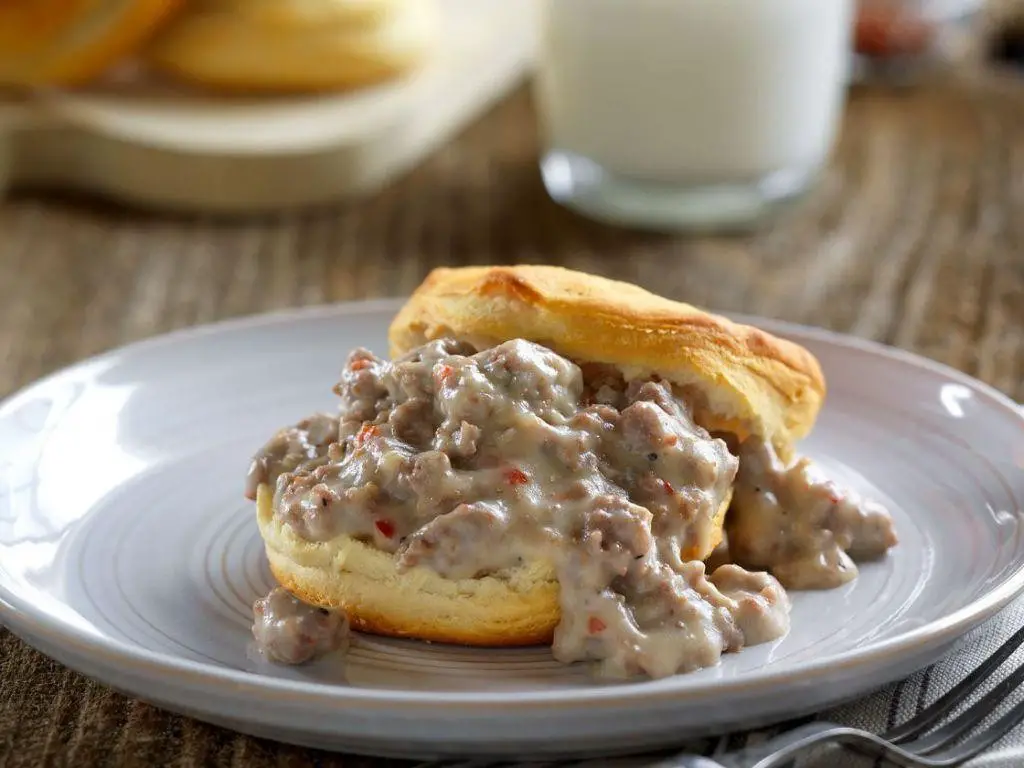 Beef Sausage and Onion Gravy over Biscuits