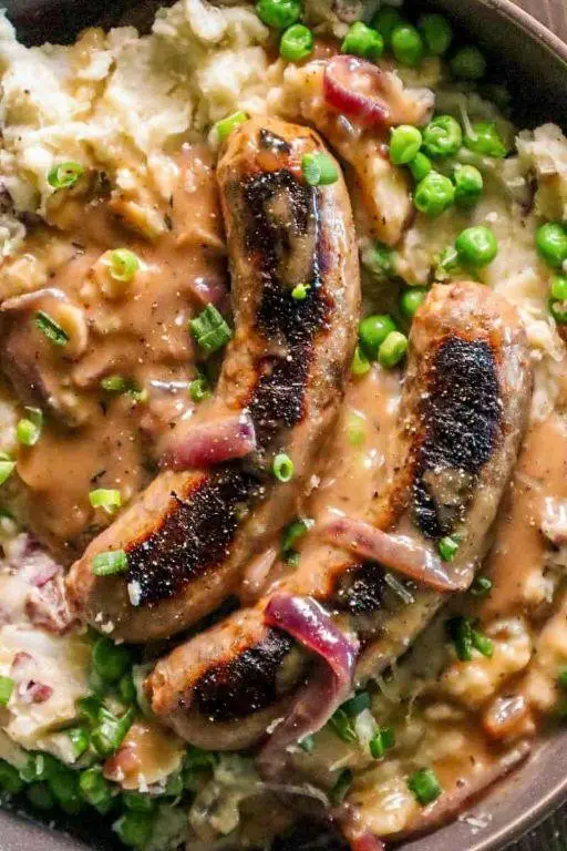 Beef Sausage with Garlic Mashed Potatoes