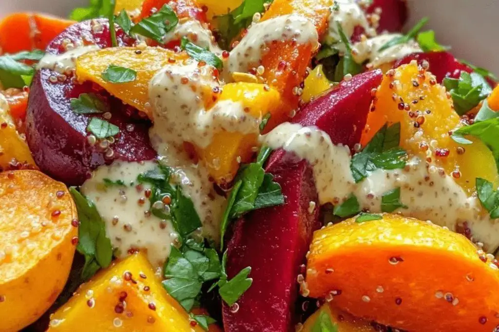 Beet and Quinoa Salad with Lemon Tahini Dressing