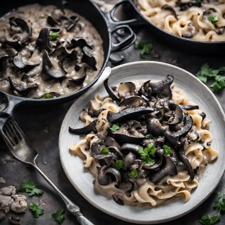 Black Trumpet Mushroom and Beef Stroganoff