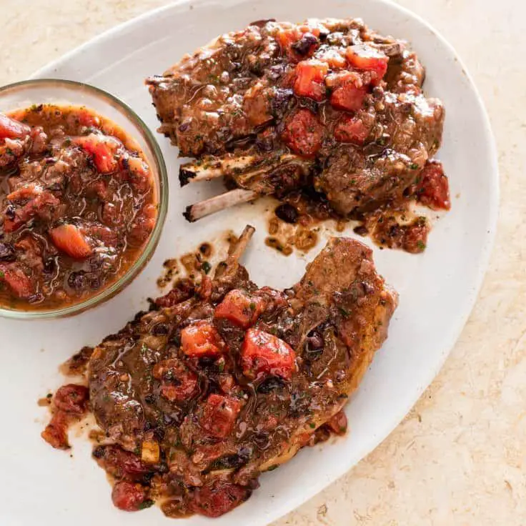 Braised Lamb Shoulder Chops with Olives and Capers