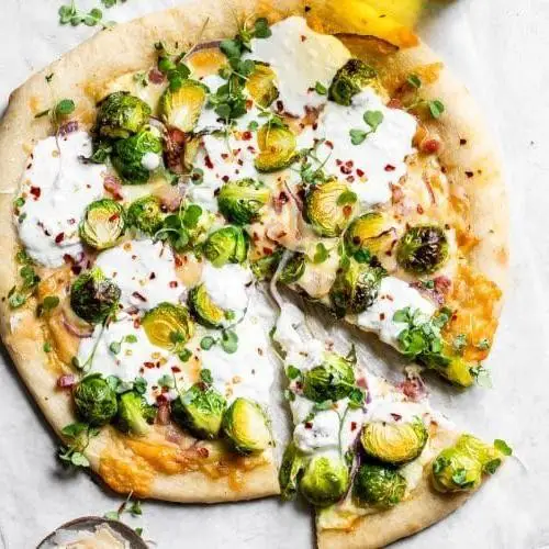 Brussel Sprouts Pizza with Vegan Cheese