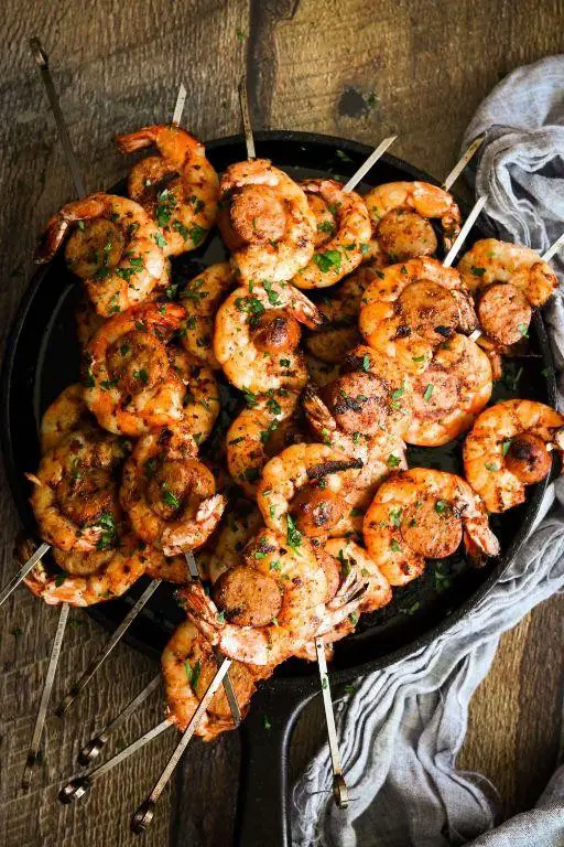 Cajun Grilled Sausage and Shrimp Skewers