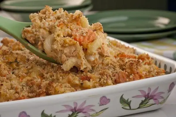 Canned Salmon Casserole with Cornbread Topping