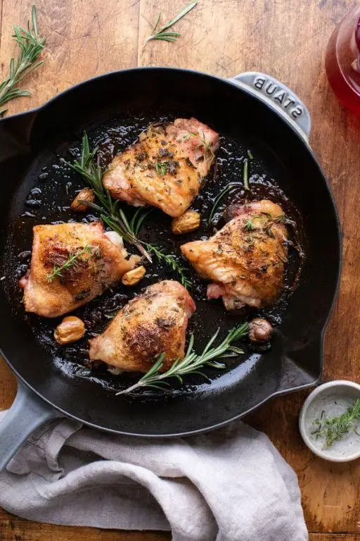 Cast Iron Chicken Thighs with Garlic and Herbs