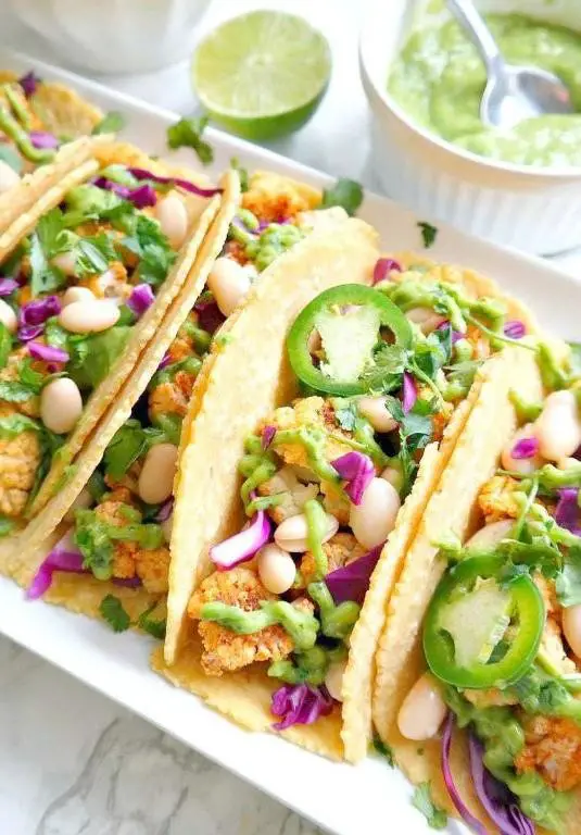 Cauliflower Tacos with Avocado Lime Crema