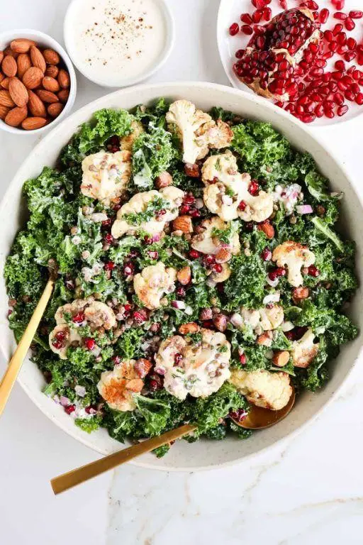 Cauliflower and Kale Salad with Lemon Tahini Dressing