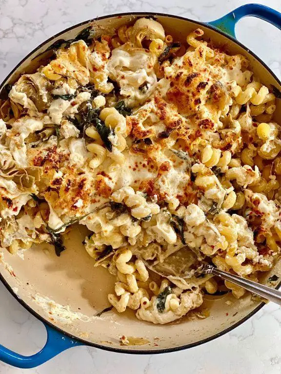 Cavatappi Pasta Bake with Spinach and Artichokes
