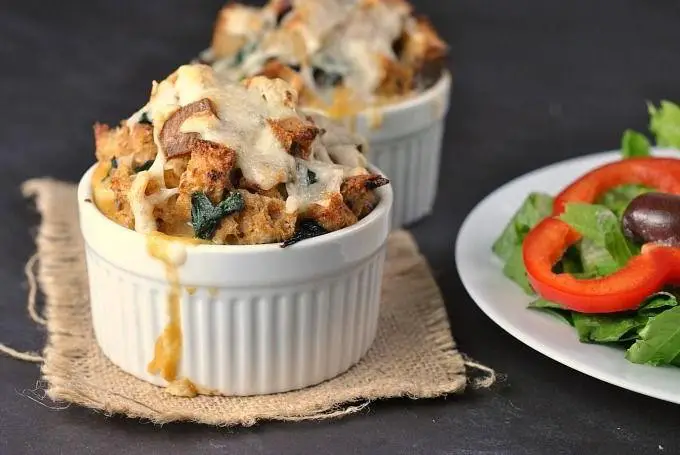 Cheesy Bacon and Spinach Bread Pudding