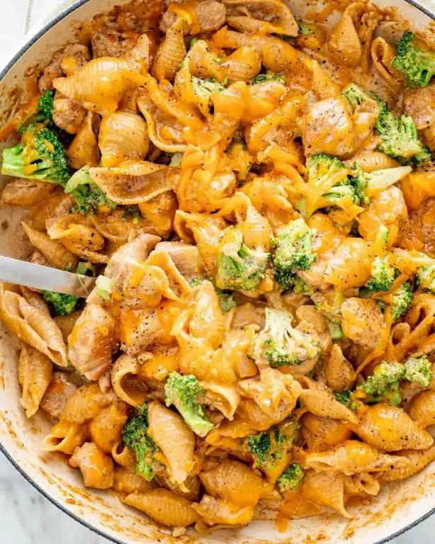 Cheesy Broccoli Shredded Chicken Pasta