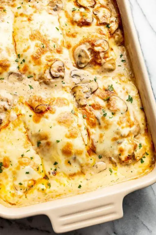 Cheesy Chicken Thighs and Mushrooms Casserole