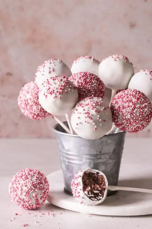 Cherry Chip Cake Pops with a Sweet Glaze
