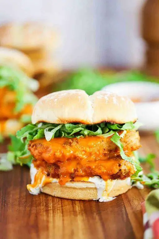 Chicken Cutlet Sandwich with Blue Cheese and Buffalo Sauce
