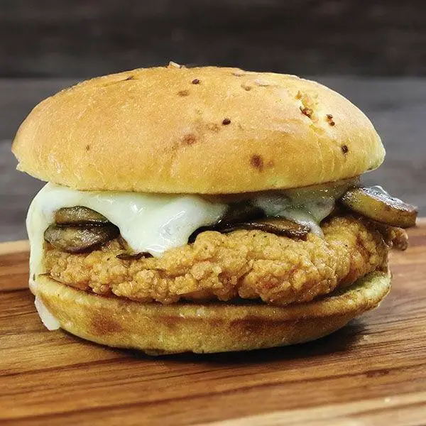 Chicken Cutlet Sandwich with Swiss Cheese and Mushrooms