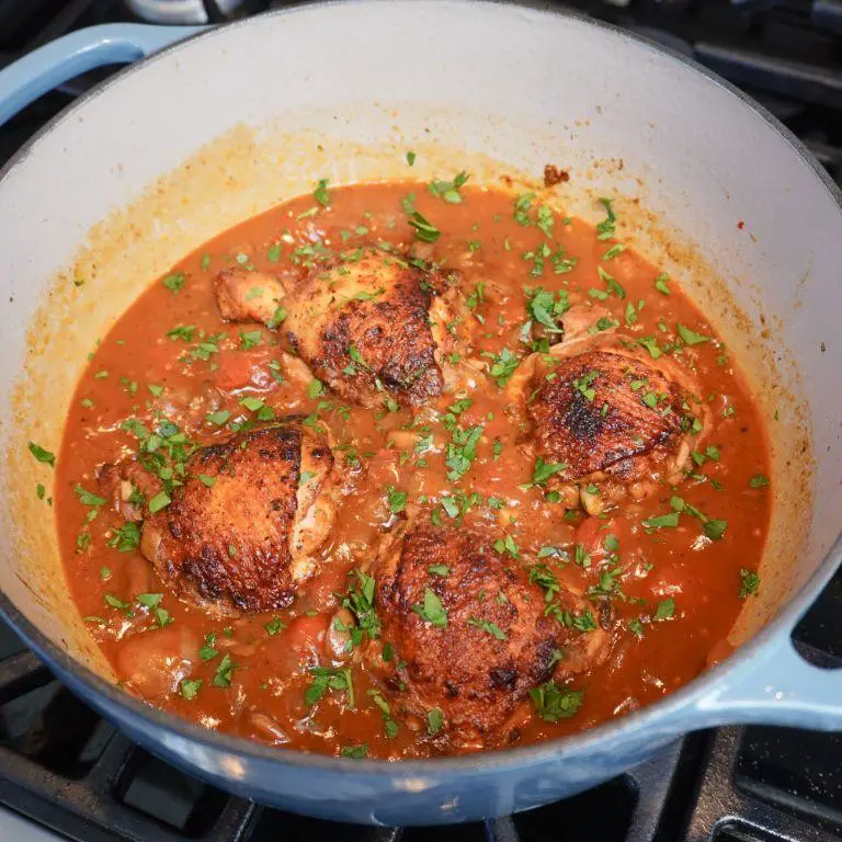 Chicken Thighs and Mushrooms in a Rich Tomato Sauce