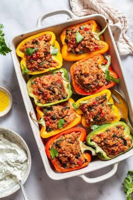 Chicken Vesuvio Stuffed Peppers
