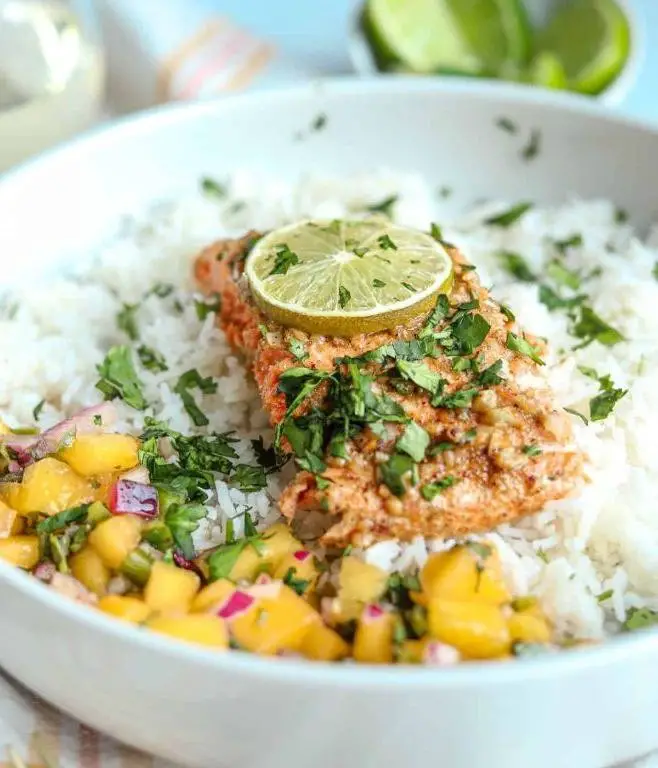 Chili Lime Crusted Salmon with Cilantro Yogurt Sauce