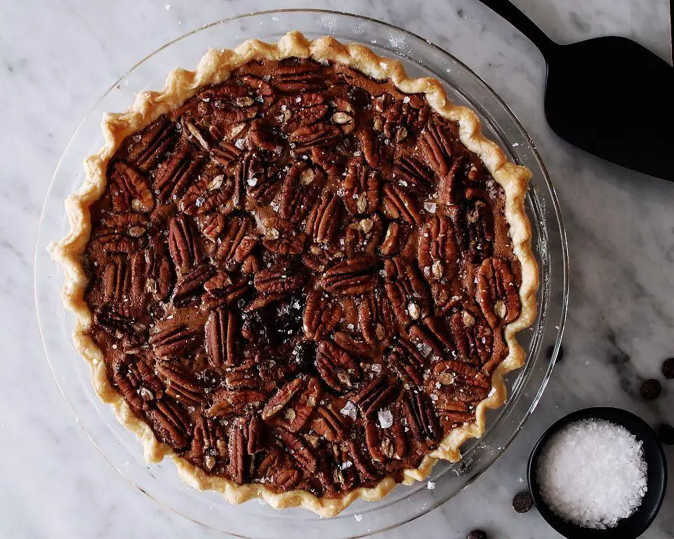 Chocolate Pecan Pie with Raspberry Sauce