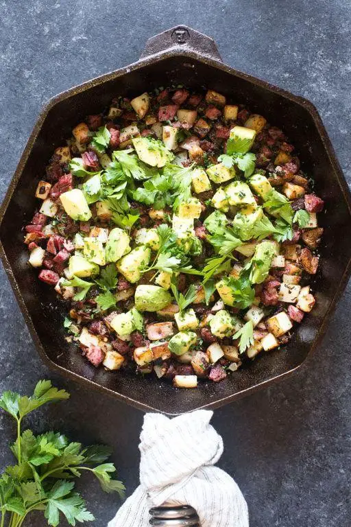 Corned Beef Hash with Avocado Salsa