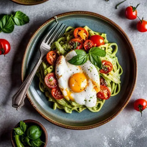 Creamy Avocado Pasta with Scrambled Eggs