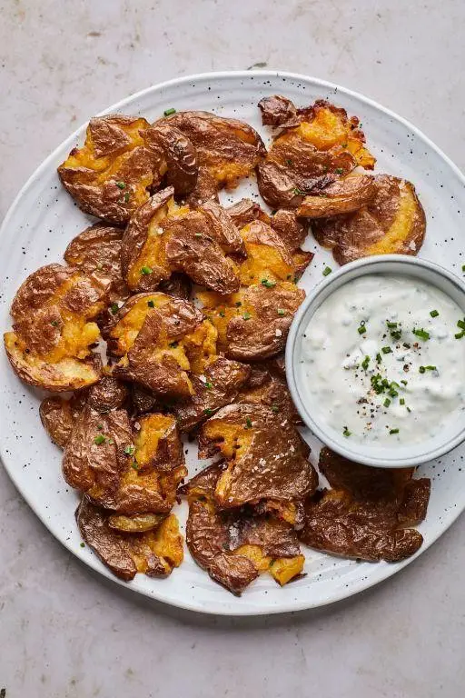 Crispy Smashed Potatoes with Sour Cream and Chives