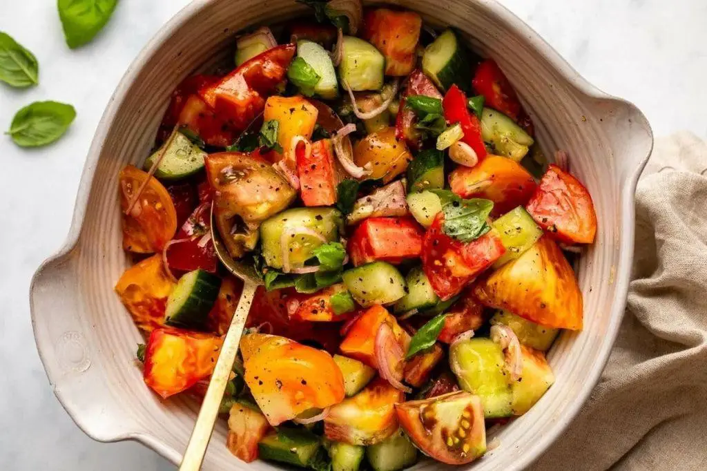 Cucumber and Tomato Stew with Fresh Basil