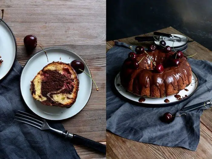 Dark Chocolate and Cherry Marble Cake