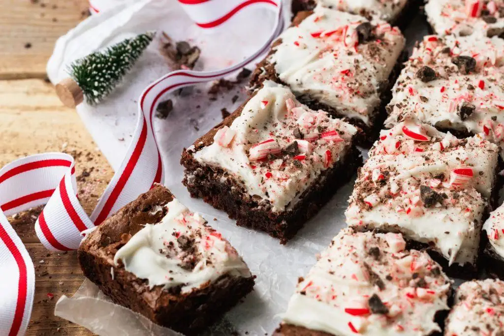 Decadent RumChata Peppermint Bark Brownies