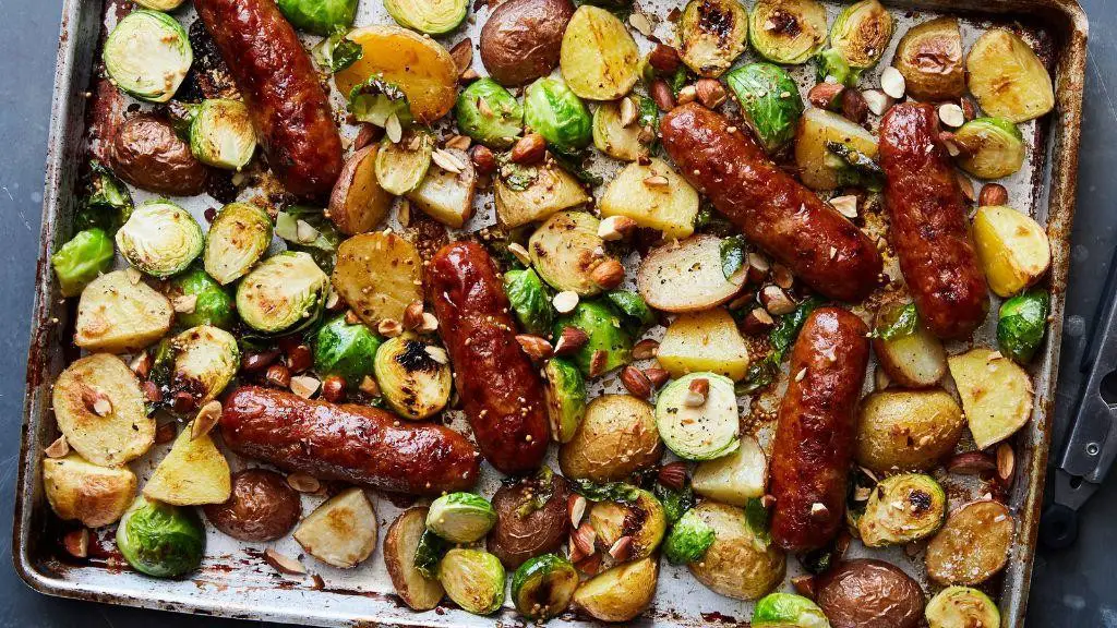 Elk Sausage with Roasted Brussels Sprouts