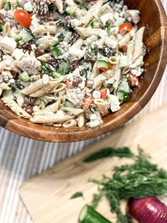 Greek Yogurt Shredded Chicken Pasta with Cucumber
