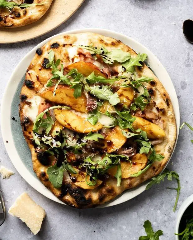 Grilled Peach and Arugula Pizza