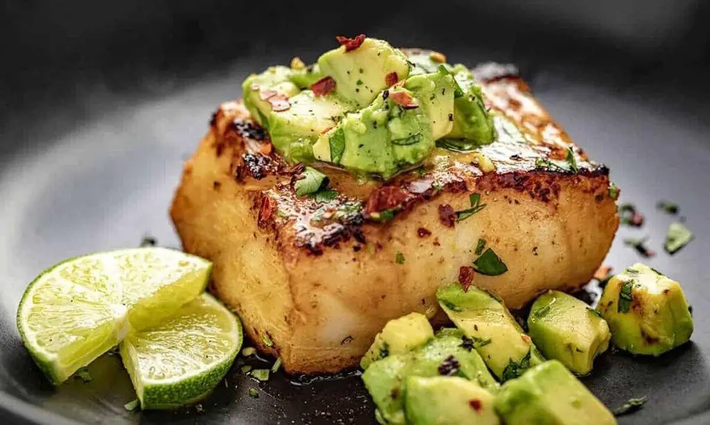 Grilled Sea Bass with Avocado Cream Sauce