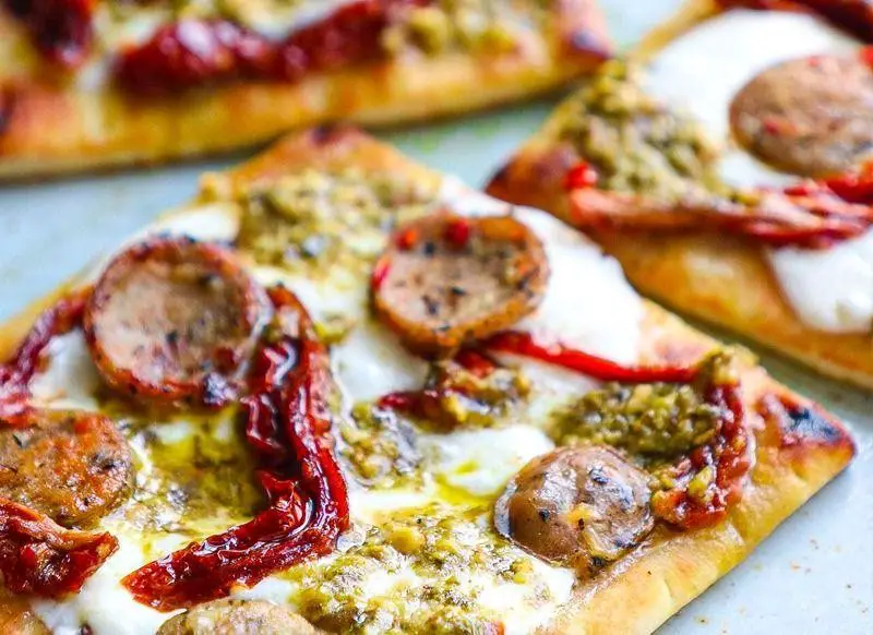 Ground Chicken Sausage Pesto Flatbread