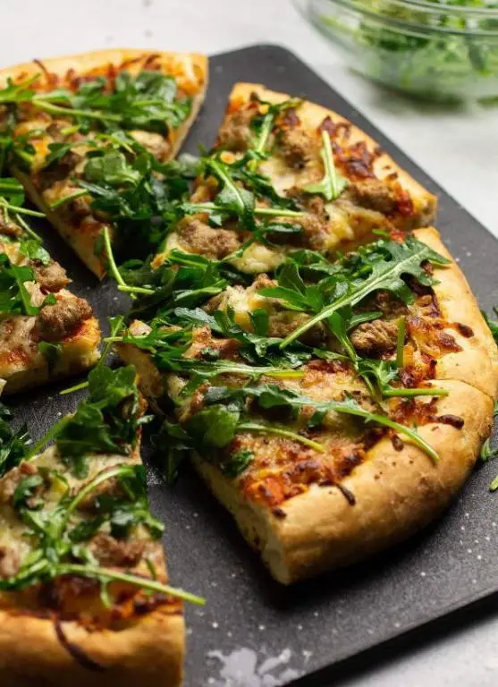 Ground Chicken Sausage Pizza with Arugula