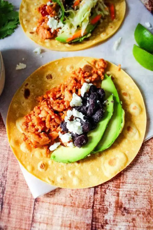 Ground Chicken Sausage Tacos with Avocado Crema