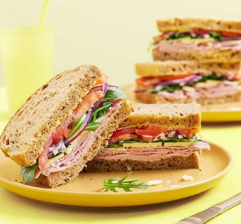 Ham and Swiss Club Sandwich with Dijon Mustard