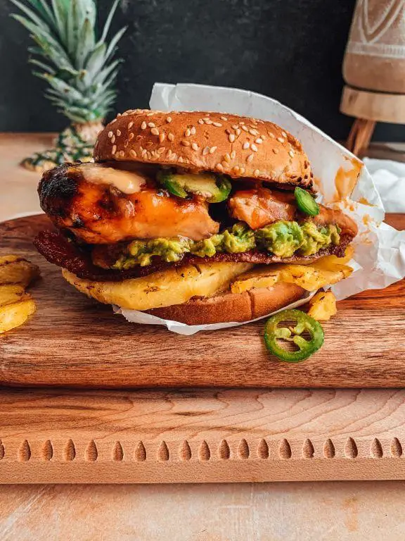 Hawaiian Chicken Burgers with Pineapple Relish