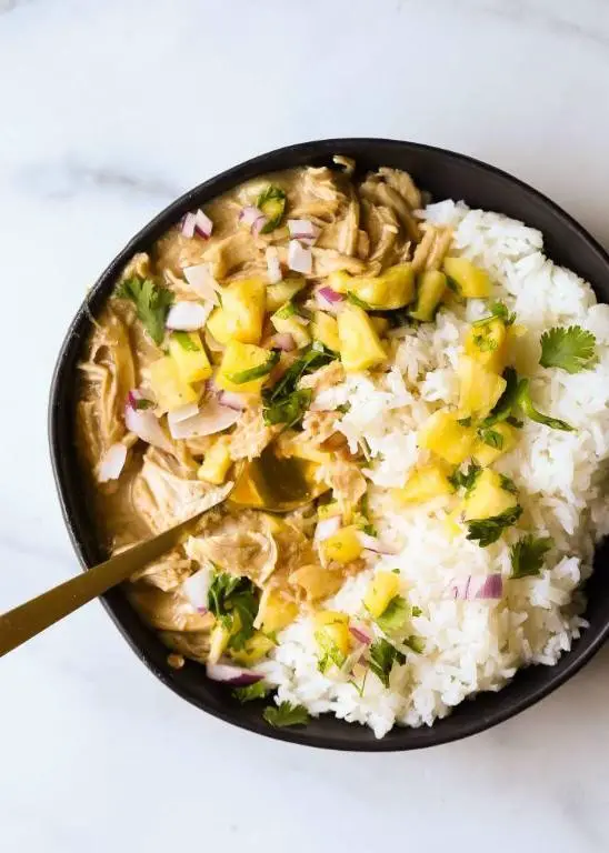 Hawaiian Chicken Tacos with Coconut Rice