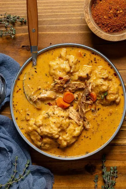 Jerk Chicken Soup with Dumplings