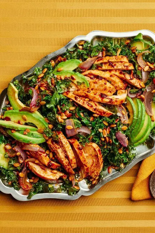 Kale Salad with Grilled Chicken and Avocado