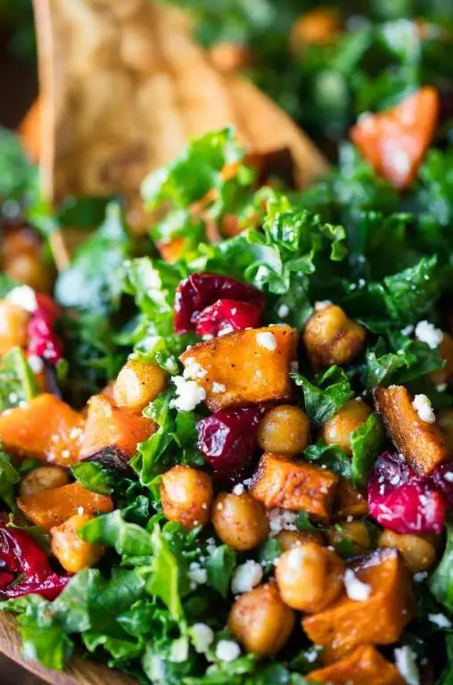 Kale Salad with Roasted Butternut Squash and Cranberries