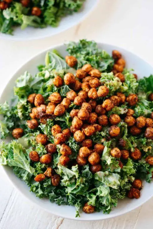 Kale Salad with Roasted Chickpeas and Tahini Dressing